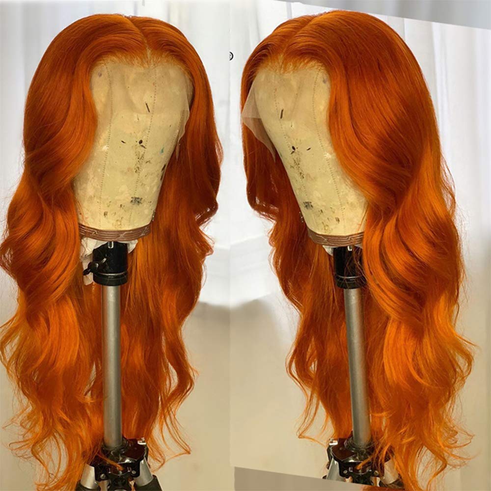 Brazilian Raw Virgin Human Hair Wig 18 Inch Ginger Orange Body Wave Lace Front Wig with Pre Plucked Baby Hairs for Women - Natural Look for Daily Wear, Cosplay & Special Occasions