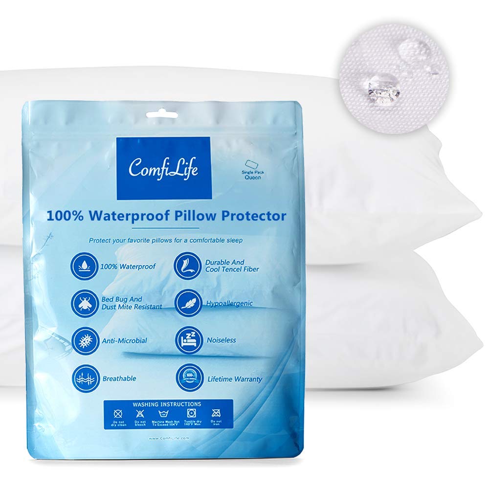 ComfiLife 100% Waterproof Pillow Protectors - Queen Size Zippered Pillowcases for Bedding, Hypoallergenic & Dust Mite Proof - Perfect for Allergy Sufferers, Kids' Beds & Guest Rooms