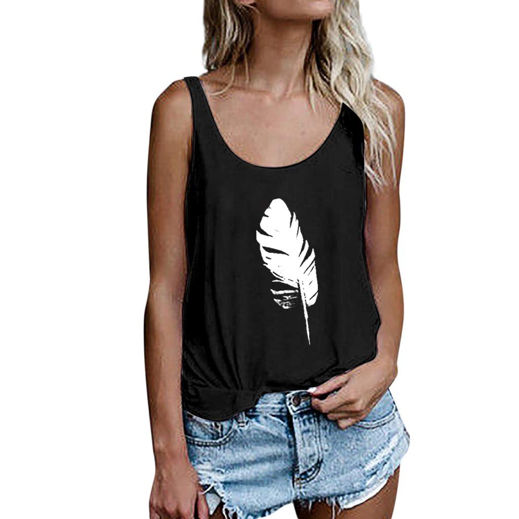 Women's Sleeveless Leaf Print Crop Top - Fashion Loose Tank Vest Blouse for Casual Wear & Summer Outfits | Black Dressy Shirt for Beach, Party, and Daily Style