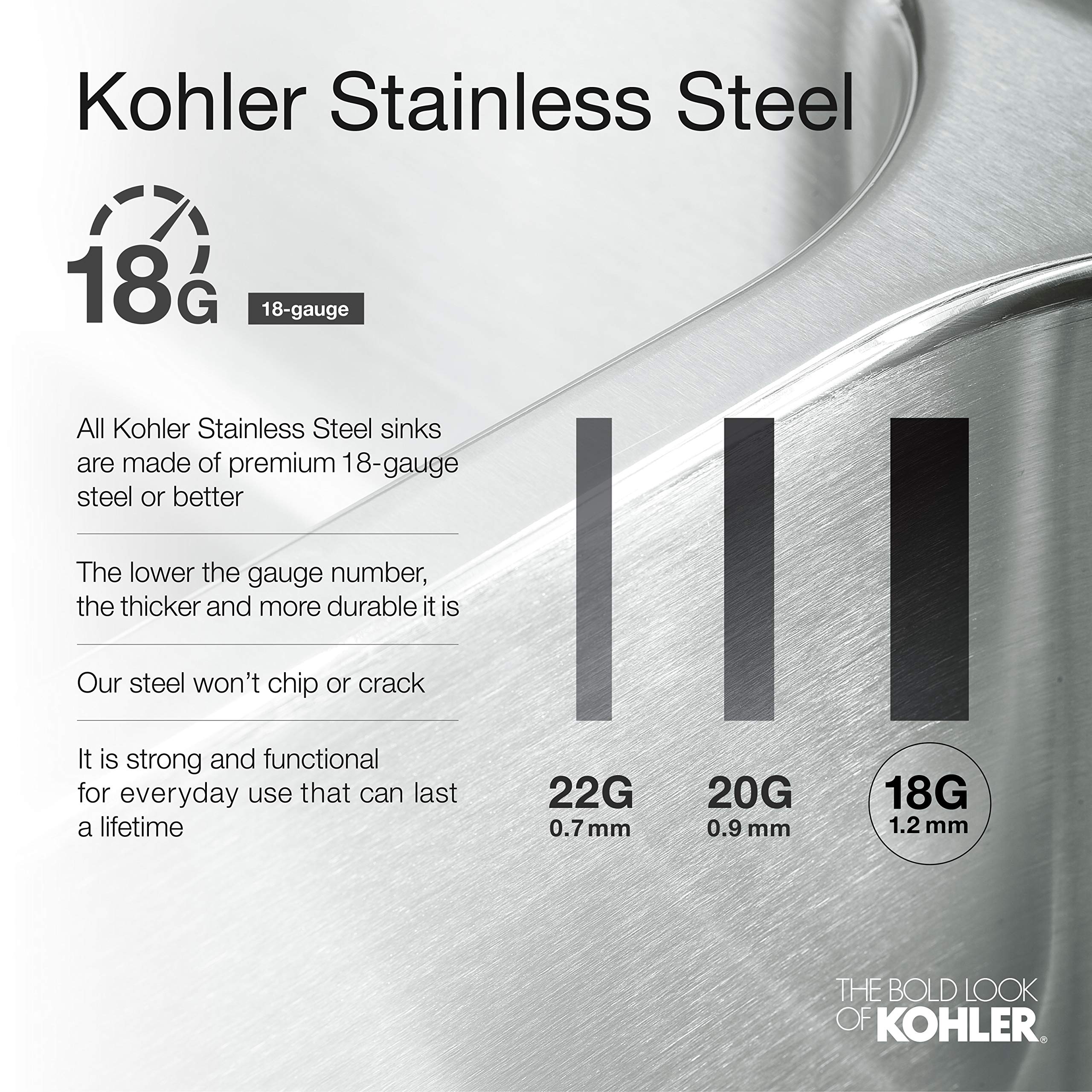 KOHLER 3821-NA Vault Single Bowl Kitchen Sink - Large 33