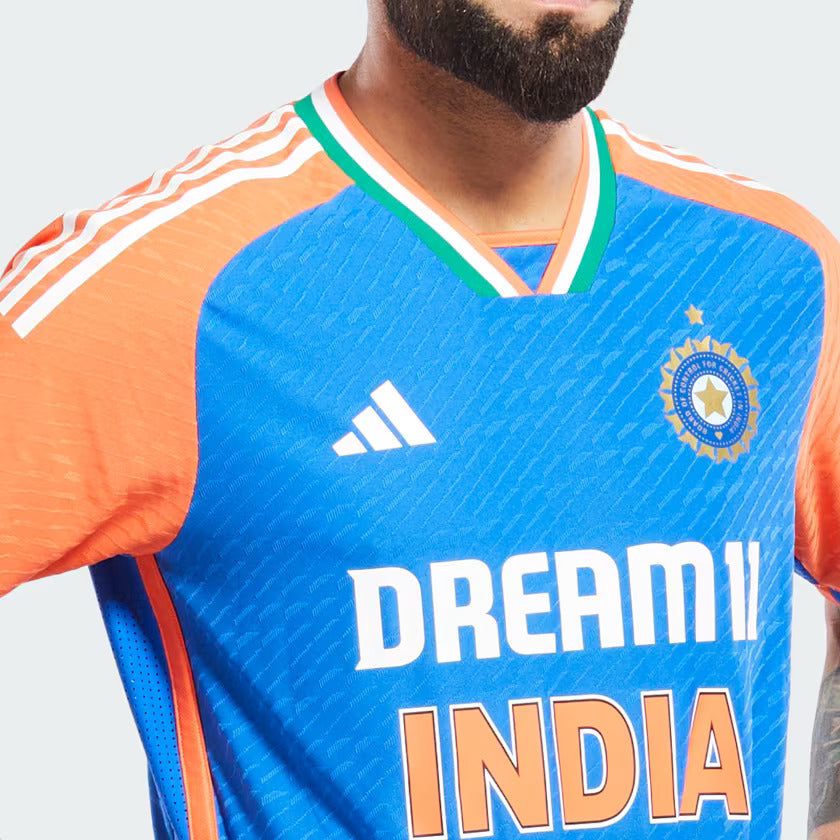 Authentic India Cricket T20 International Player Jersey - Dark Blue & True Orange - Perfect for Cricket Matches, Fan Events & Sports Enthusiasts