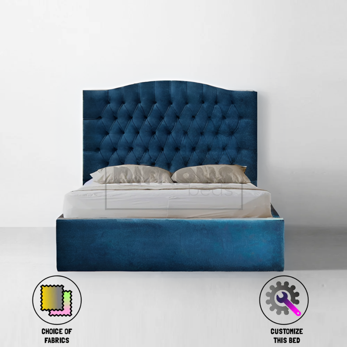 Chesterfield Curve Bed Frame - Queen Size Upholstered Platform Bed with Button Tufting & Wooden Slats - Elegant Bedroom Furniture for Modern & Classic Home Decor