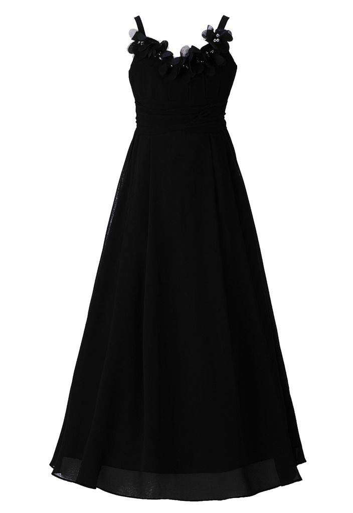 Elegant Long Chiffon Flower Girl Dress for Weddings - Junior Bridesmaid Gown with Rose Details | Perfect for Flower Girls, Junior Bridesmaids, and Special Occasions