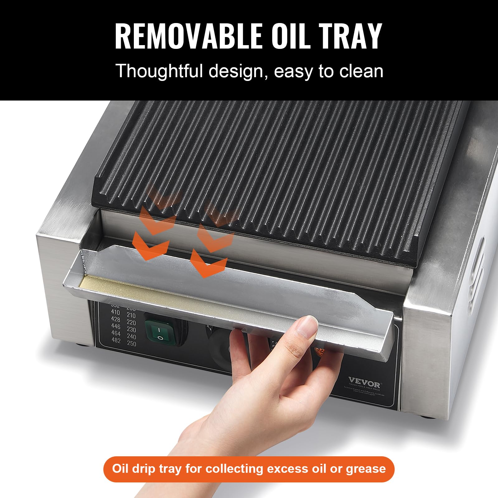 VEVOR 1800W Commercial Panini Grill Press - Electric Sandwich Maker with Stainless Steel Body, Temperature Control & 9