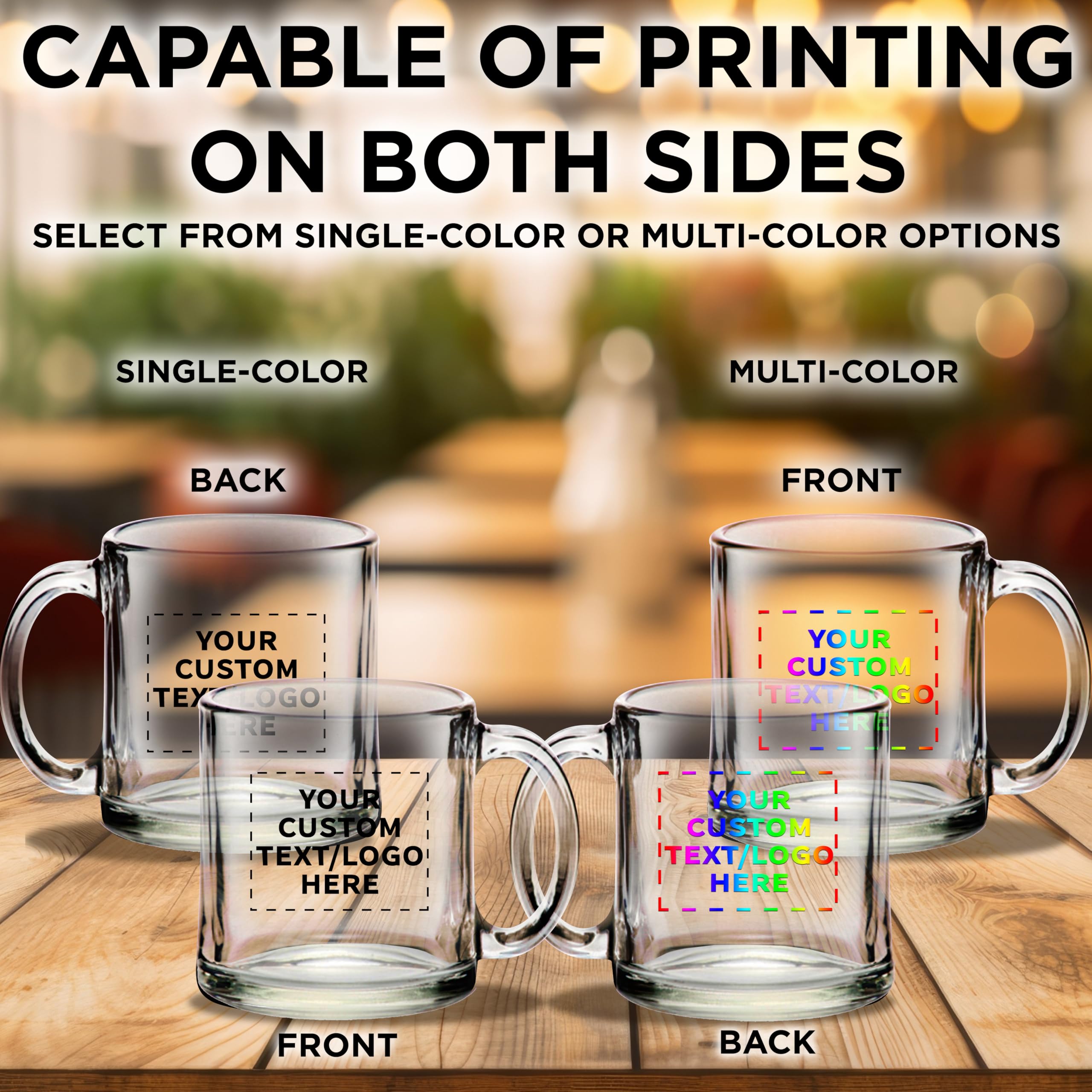 Custom Libbey Clear Glass Coffee Mugs 13 oz (Set of 50) - Bulk Personalized Drinkware for Coffee, Tea, Espresso & Hot Cocoa - Clear Bottom Glass Mugs - Ideal for Restaurants, Cafes, Offices & Events