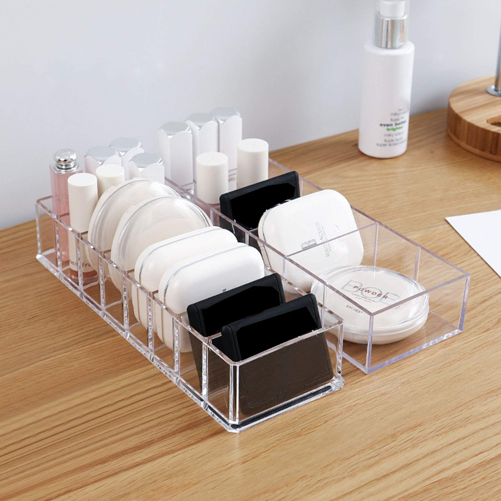 2-Pack Clear Acrylic Makeup Organizer - Cosmetic Storage Display Case Box for Dresser, Vanity & Bathroom Countertop | Perfect for Lipsticks, Brushes & Skincare Products (Transparent)
