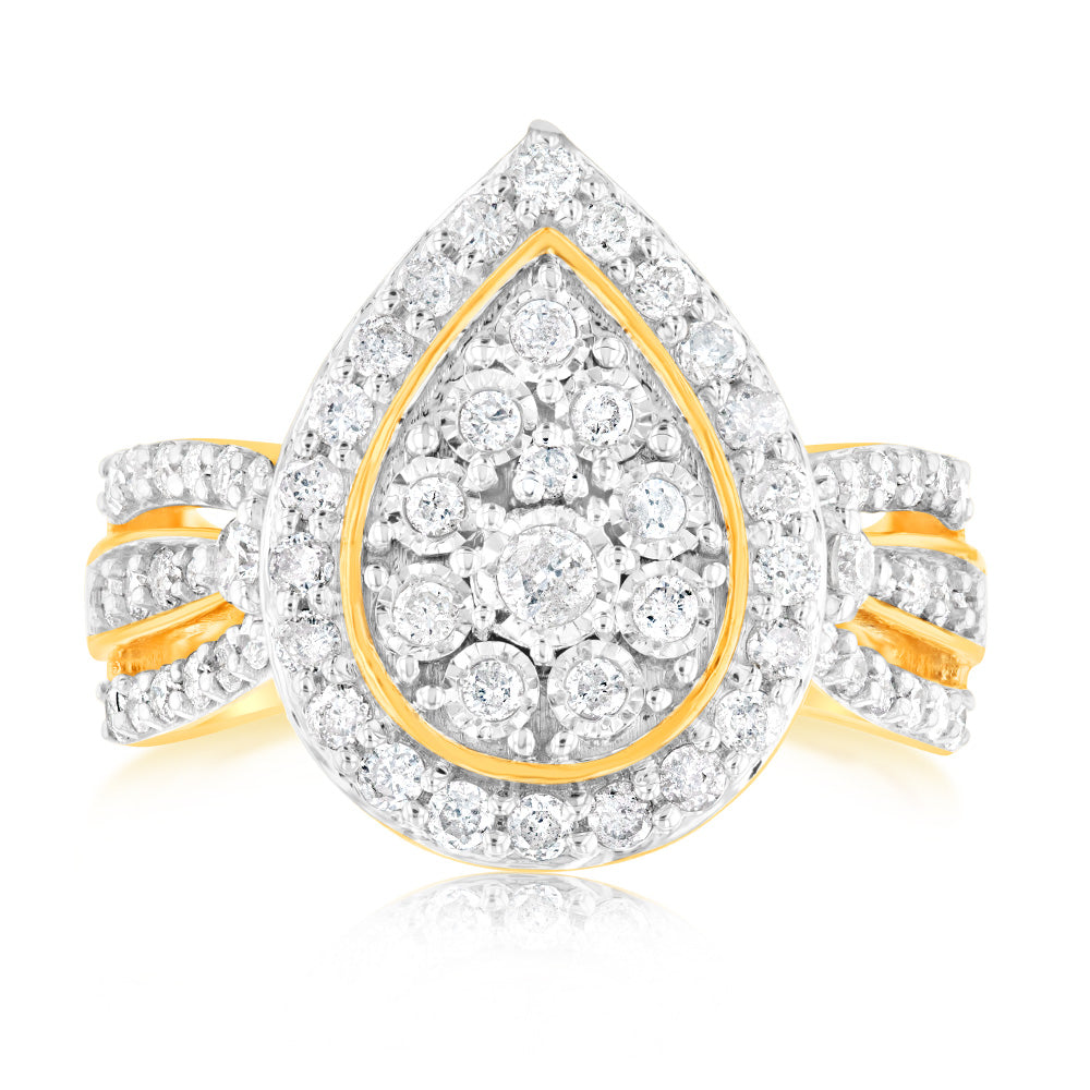 1 Carat Diamond Cluster Ring with 69 Round Brilliant Cut Diamonds in 9K Yellow Gold - Perfect for Engagement, Anniversary & Special Occasion Gifts