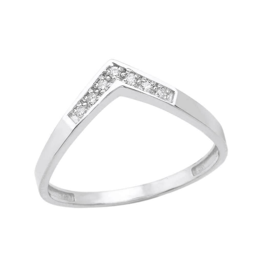 14K Gold Round Diamond Wedding Band for Women - Elegant V-Shape Curved Chevron Ring for Bridal, Anniversary & Special Occasions