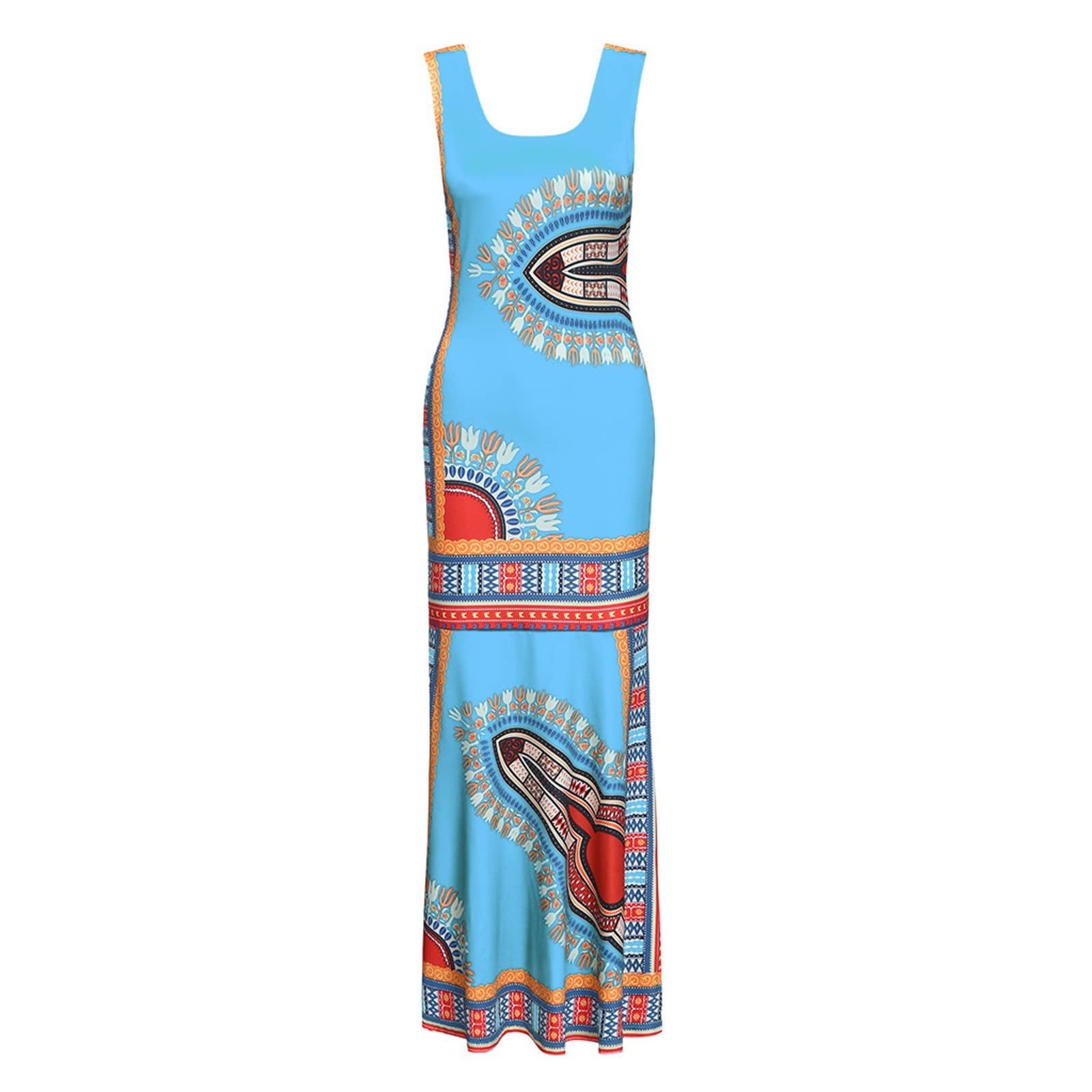 Stylish Women's Sleeveless Dashiki Maxi Dress - African Print Summer Cocktail & Evening Wear - Perfect for Parties, Weddings & Beach Vacations