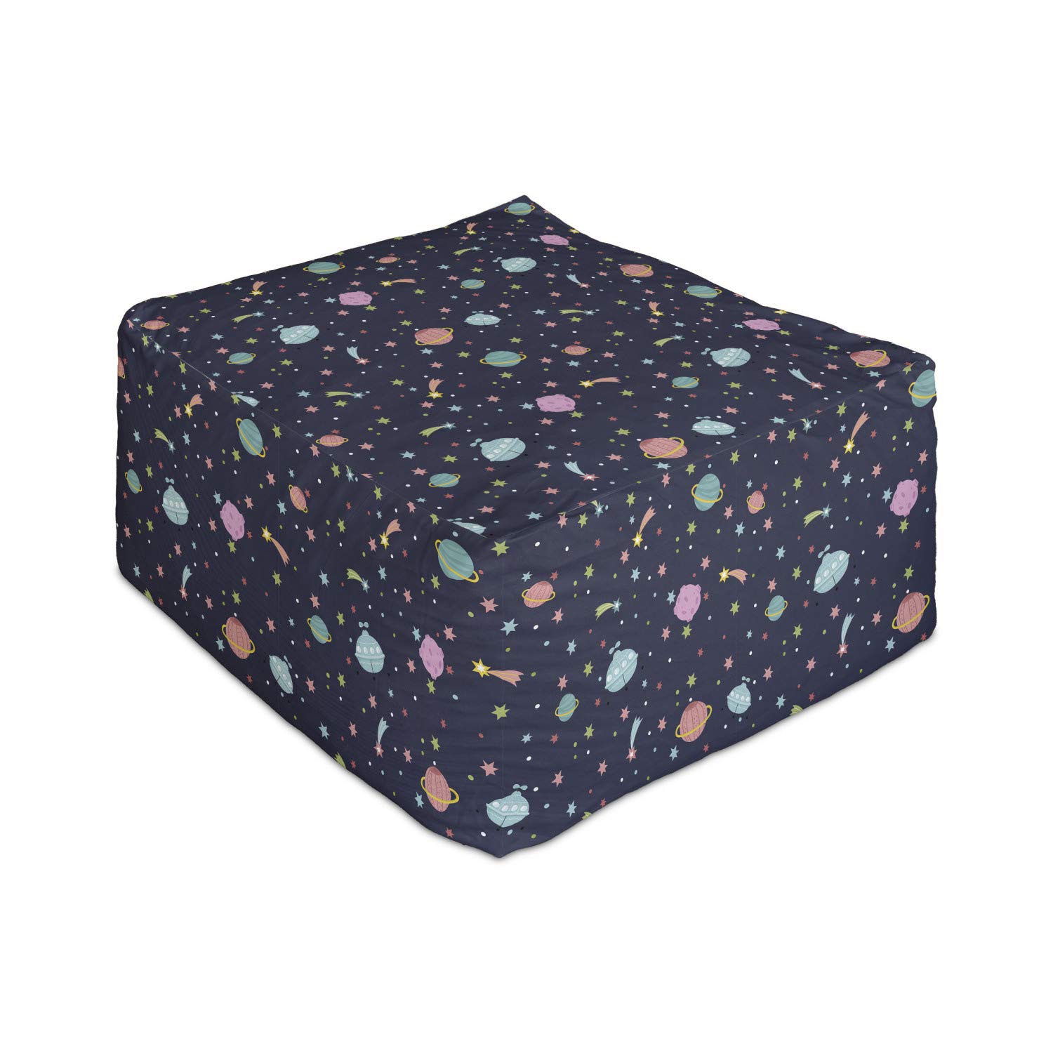 Ambesonne Space Themed Rectangle Pouf - Alien Planets, Shooting Stars & Polka Dot Galaxy Design - 25