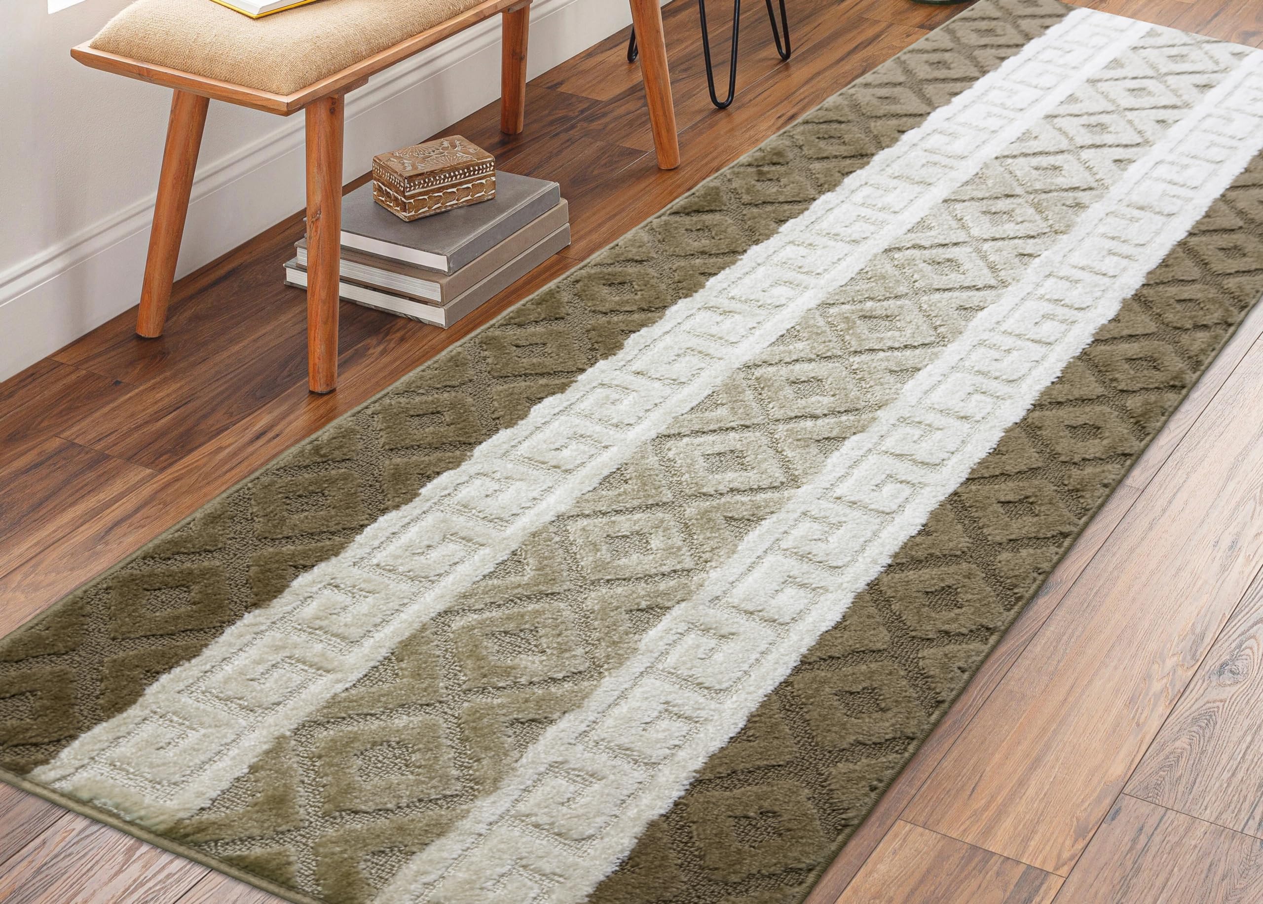 Non-Slip Greek Key Runner Rug 26