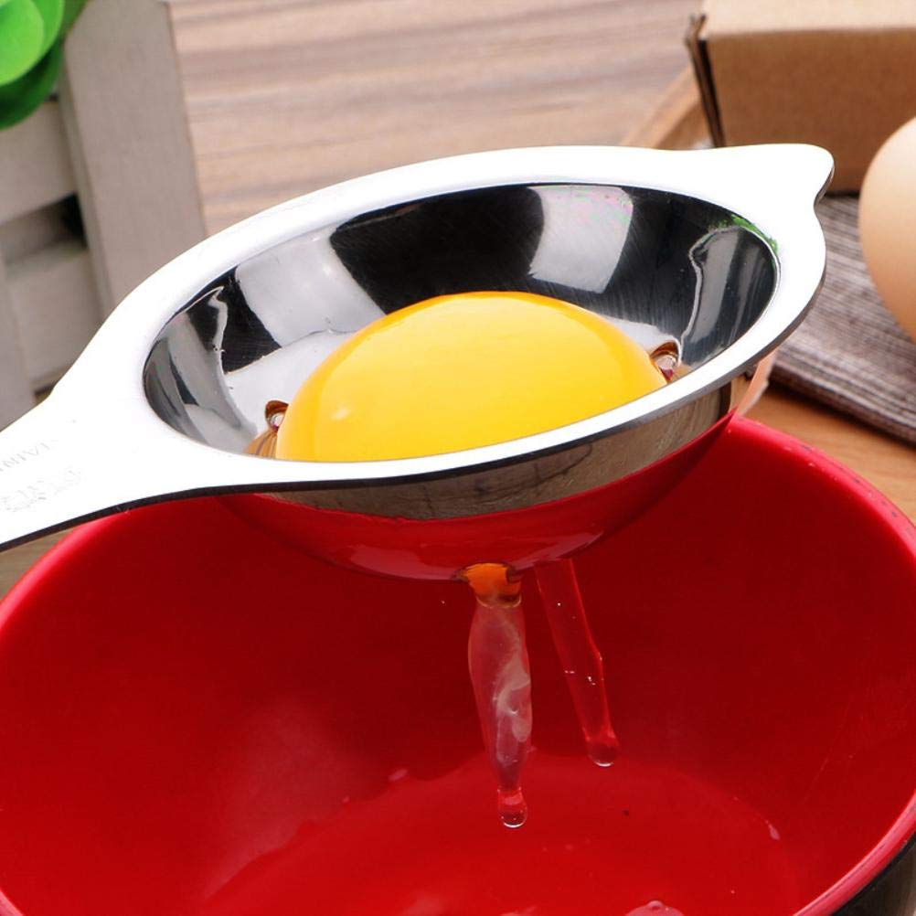 Premium Stainless Steel Egg Yolk Separator - 5.1 x 3.0 Inch Food Grade Egg White Divider, Strainer Spoon & Sieve Tool for Baking, Cooking & Kitchen Use - Perfect for Cakes, Meringues & Healthy Recipes (Silver)