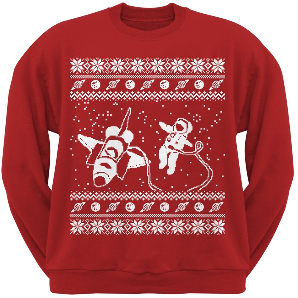 Astronaut in Space Ugly Christmas Sweater - Festive Red Holiday Sweatshirt for Men & Women - Perfect for Christmas Parties, Family Gatherings & Ugly Sweater Contests