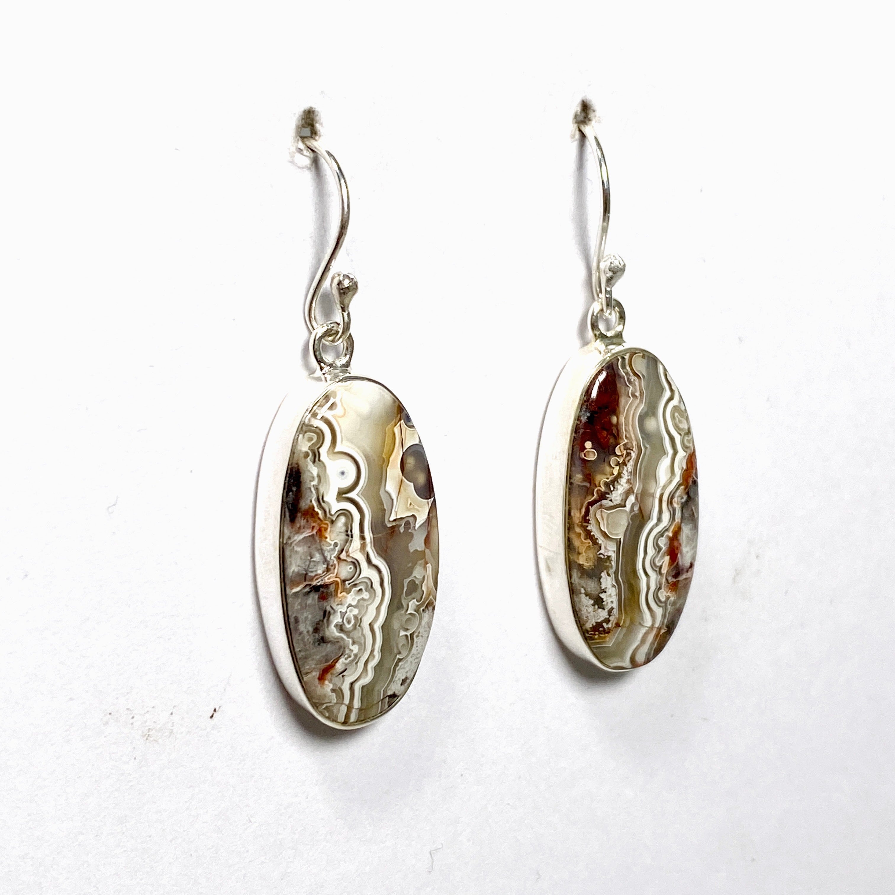Exquisite Mexican Crazy Lace Agate Oval Earrings KEGJ1514 - Handmade Gemstone Jewelry for Women, Boho Chic Accessories for Party, Wedding & Everyday Wear