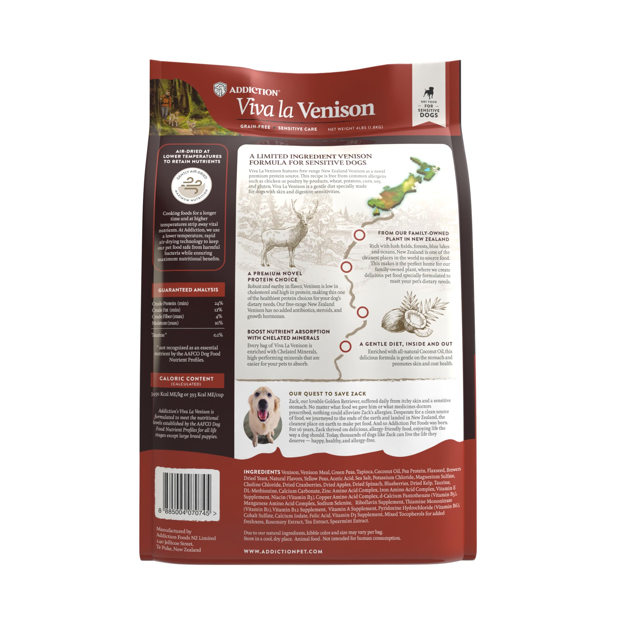 Addiction Viva La Venison Premium Grain-Free Dry Dog Food - Single Protein & Novel Meat with Probiotics - No Chicken, Beef, or Turkey - Ideal for All Dogs & Puppies 4lb - Supports Digestion & Skin Health - Perfect for Sensitive Stomachs & Allergy Relief - Great for Daily Feeding & Training Treats