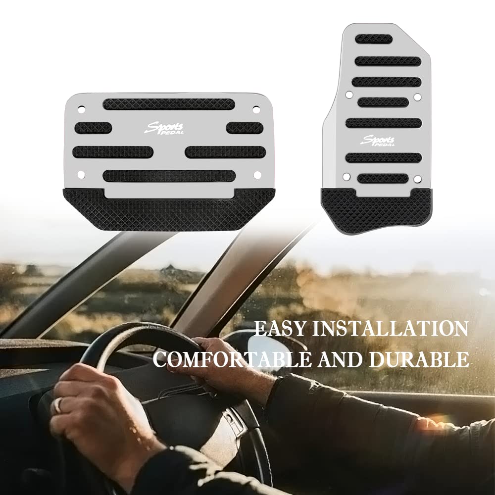 Non-Slip Car Pedal Covers - Aluminum Alloy for Safe Driving (2PCS, Silver) - Perfect for Cars, Trucks & SUVs