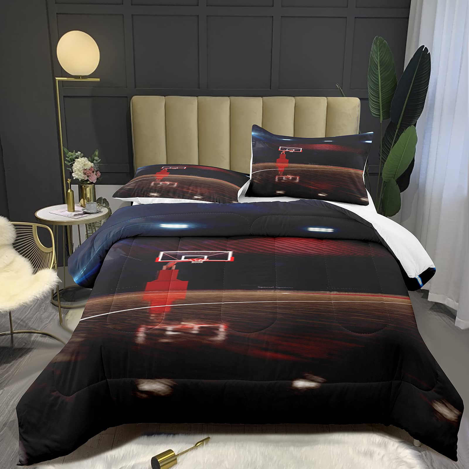Basketball Comforter Set for Boys - Full Size 3PCS for Sports Bedroom Decor
