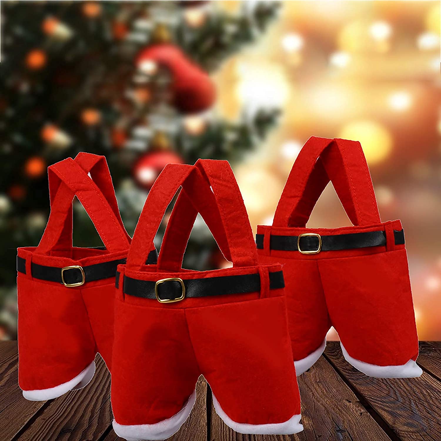 Homecube Christmas Candy Bags - Santa Pants Design Gift & Treat Bags with Handles (Pack of 3, 7