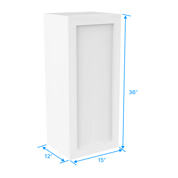 36 Inch Wall Cabinet - 15W x 36H x 12D - Aria White Shaker Style RTA Kitchen Storage - Perfect for Bathroom, Laundry Room or Garage Organization