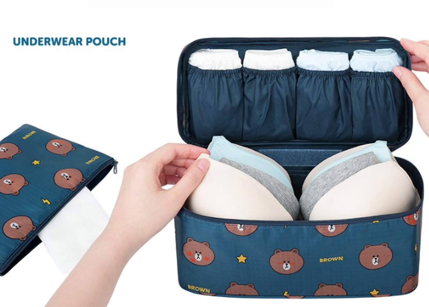 Brown Underwear Pouch - Fashionable Travel Organizer for Bras & Underwear | Portable Cosmetic & Makeup Storage Bag | Perfect for Luggage, Gym & Vacation Packing