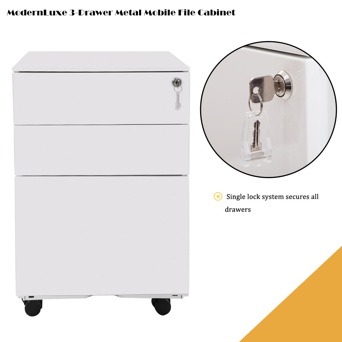 3-Drawer Locking Metal File Cabinet - Mobile Storage for Legal, Letter, A4 & F4 Documents - Fully Assembled Home Office Filing Cabinet (Wheels Not Included) | Perfect for Office Organization & Document Storage