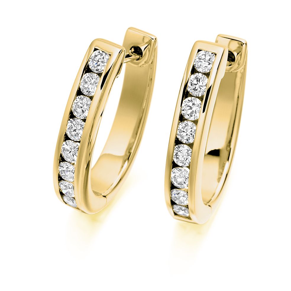 18ct Yellow Gold F/G VS Brilliant Cut Diamond Channel Set Hoop Earrings 0.75ct - Elegant Jewelry for Women, Perfect for Weddings, Parties & Special Occasions