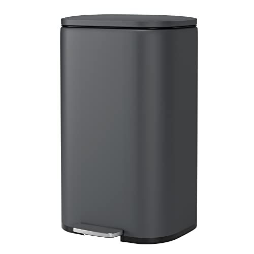 Stainless Steel Trash Can with Silent Lid - 50L Dark Gray Kitchen & Outdoor Garbage Bin - Durable Pedal Design & Removable Inner Bucket for Home, Office, Restaurant Use