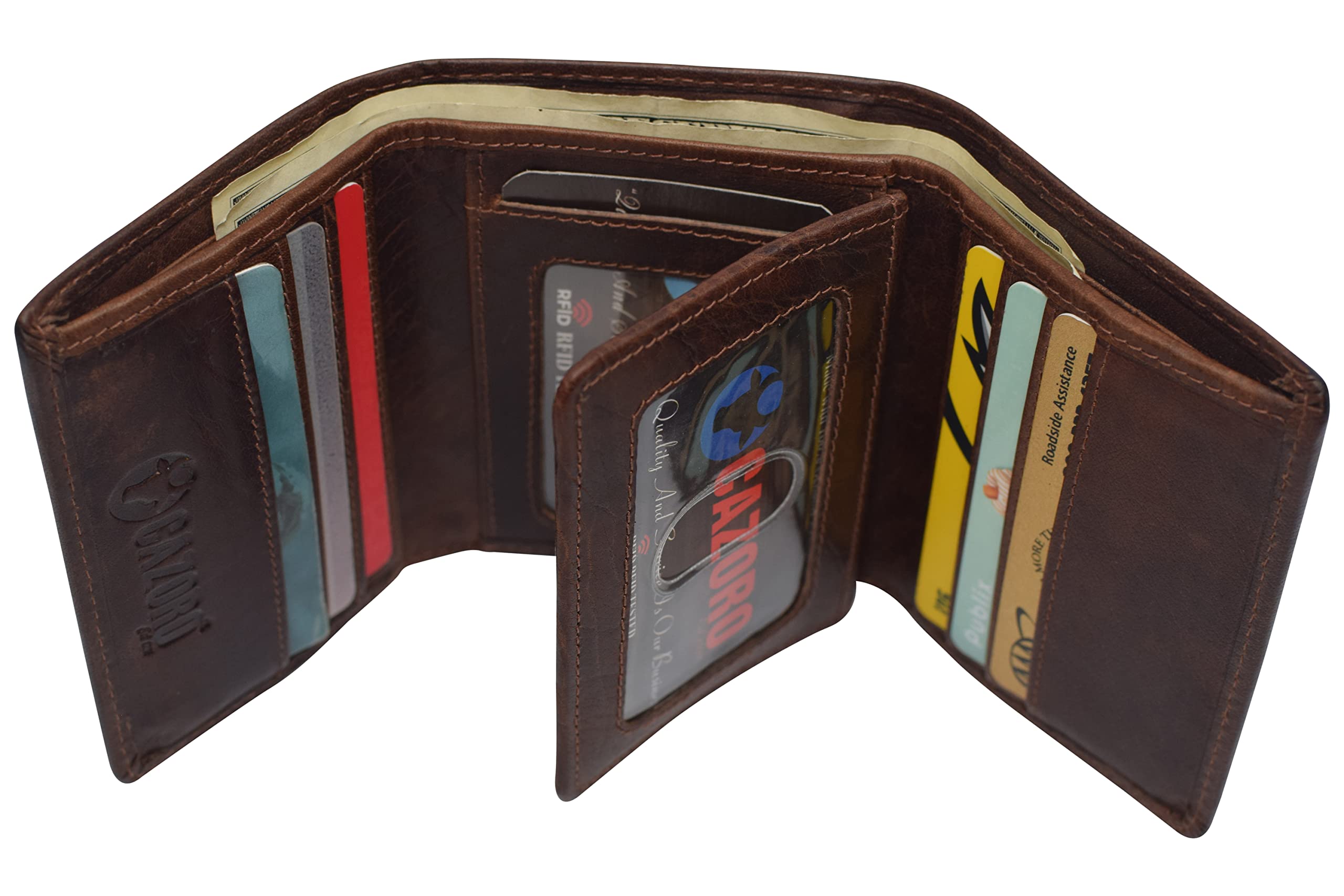 Vintage Buffalo Leather RFID Trifold Wallet for Men - Double ID Windows, Burgundy | Slim Bifold Wallet with RFID Blocking for Travel & Everyday Use