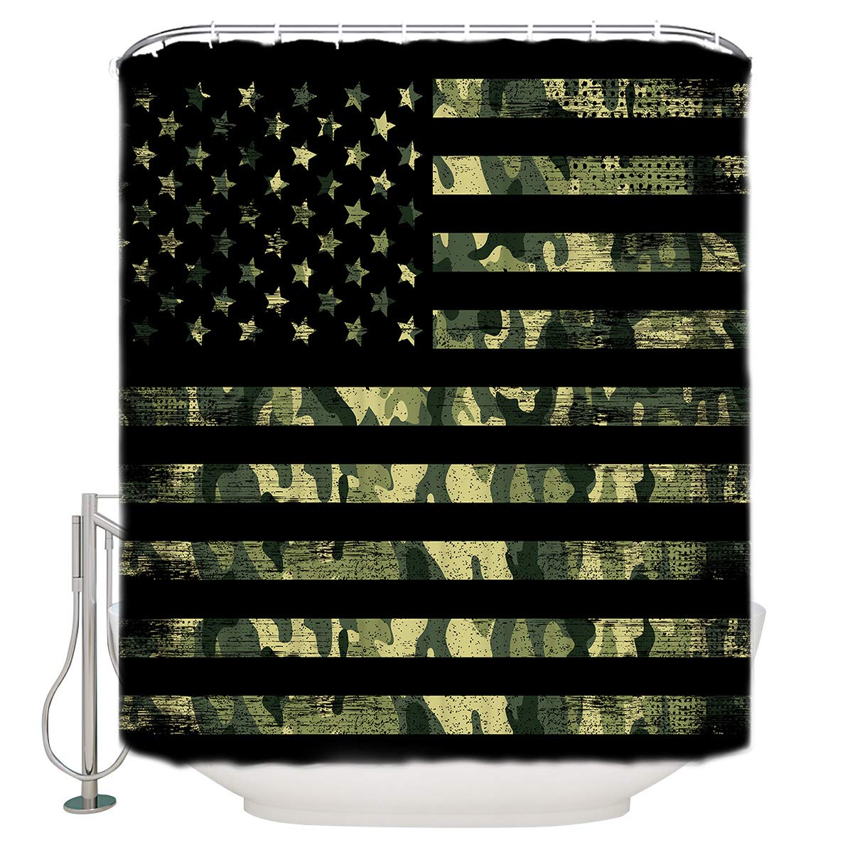 Waterproof Camouflage American Flag Shower Curtain with 12 Hooks - 60x72 Inch Bathroom Decor for Showers & Bathtubs | Durable, Mold-Resistant Bath Accessory for Home, RV & Dorm Use