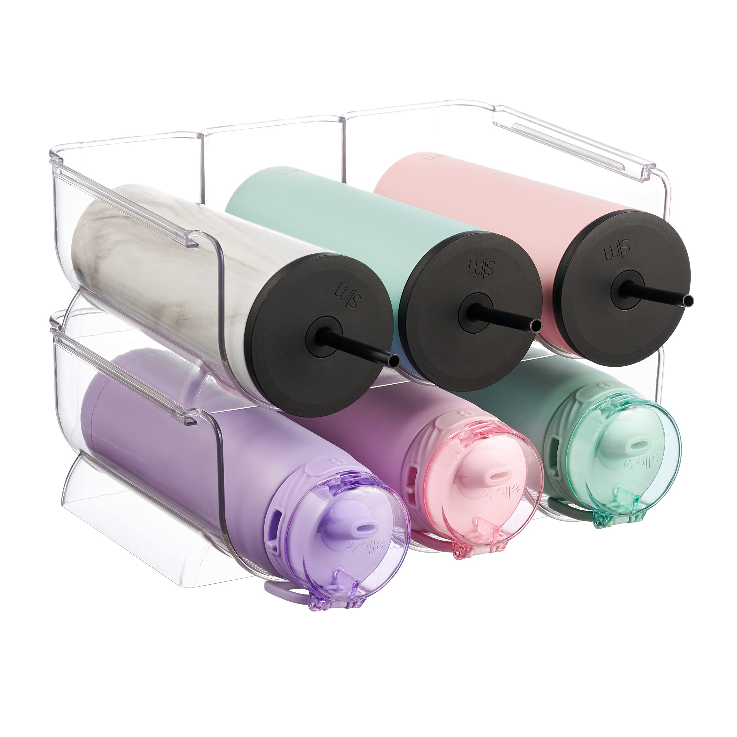 2 Pack Stackable Plastic Water Bottle Holders - Kitchen Pantry & Refrigerator Storage Bins Organizer - Wine & Beverage Bottle Stand for Home Organization - Countertop Cabinet Rack (Perfect for Kitchen, Pantry, Fridge & Office Storage)