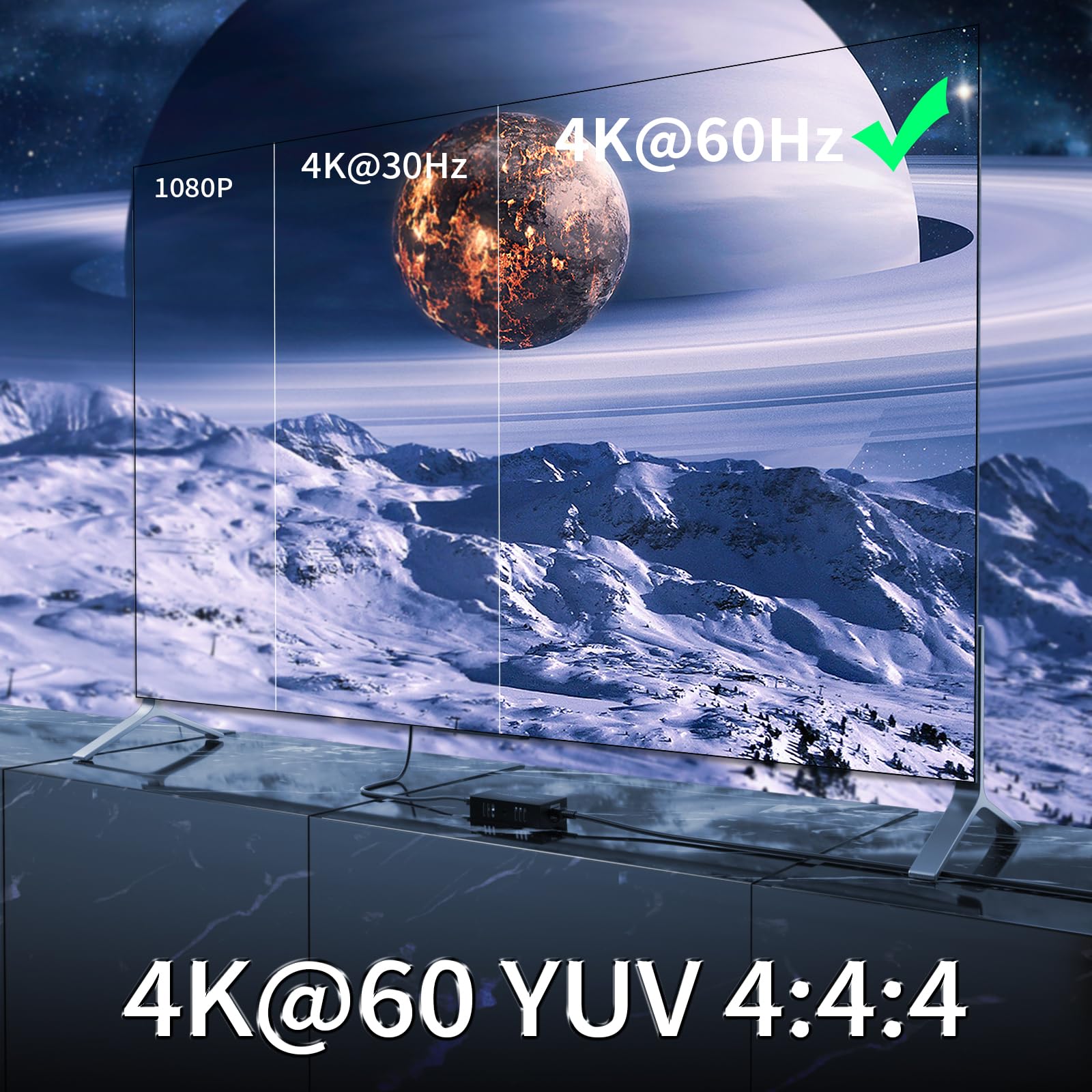 4K HDMI Extender Splitter 1x2 - 60Hz up to 196ft (60m) via CAT5/CAT6/CAT7 Cable with IR Power Switch & EDID - Perfect for Home Theater, Gaming, and Conference Room AV Setup