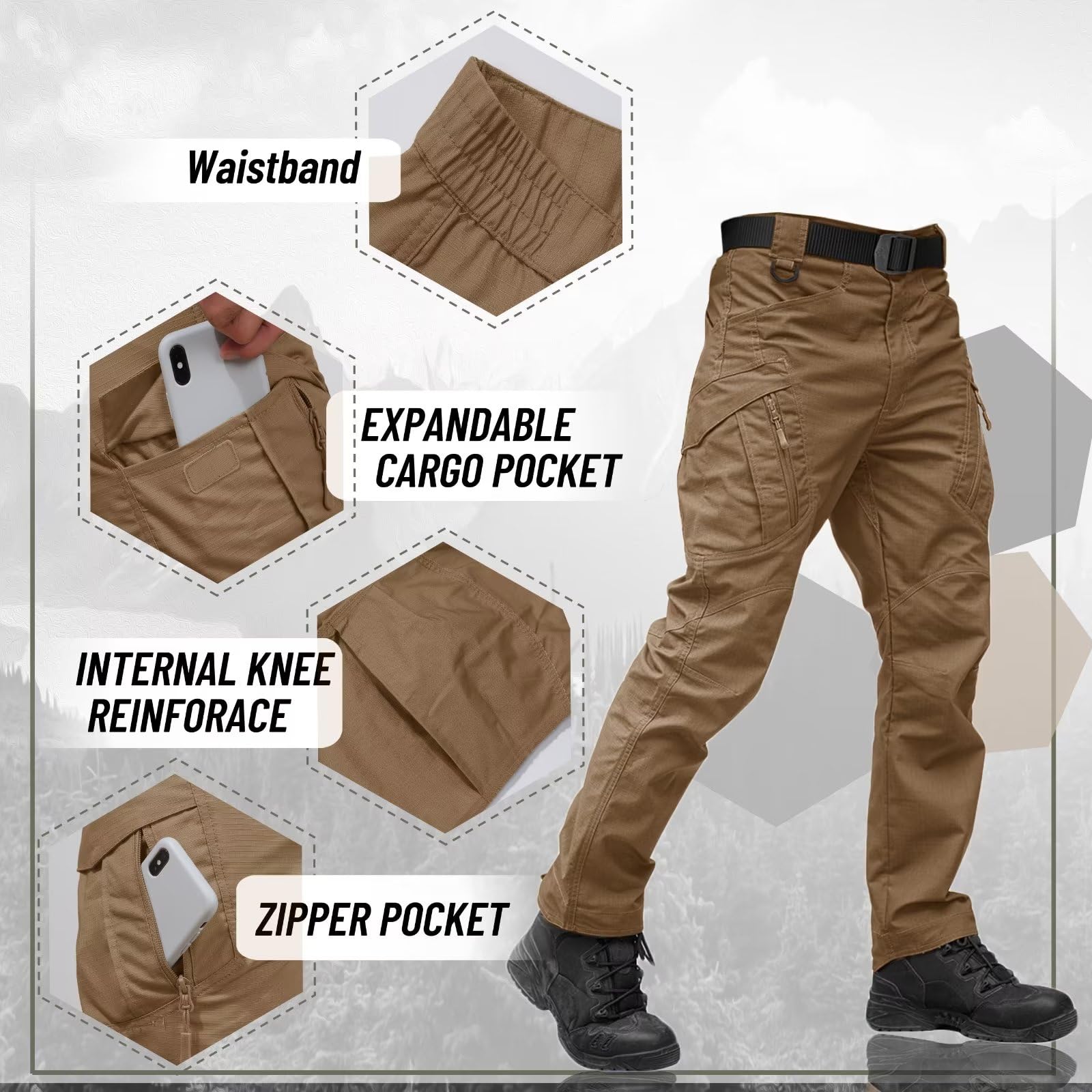 TACVASEN Men's Tactical Cargo Pants - 9-Pocket Lightweight Hiking & Work Pants for Construction, Outdoor Activities - Water Resistant & Durable for Camping, Hunting & Daily Wear