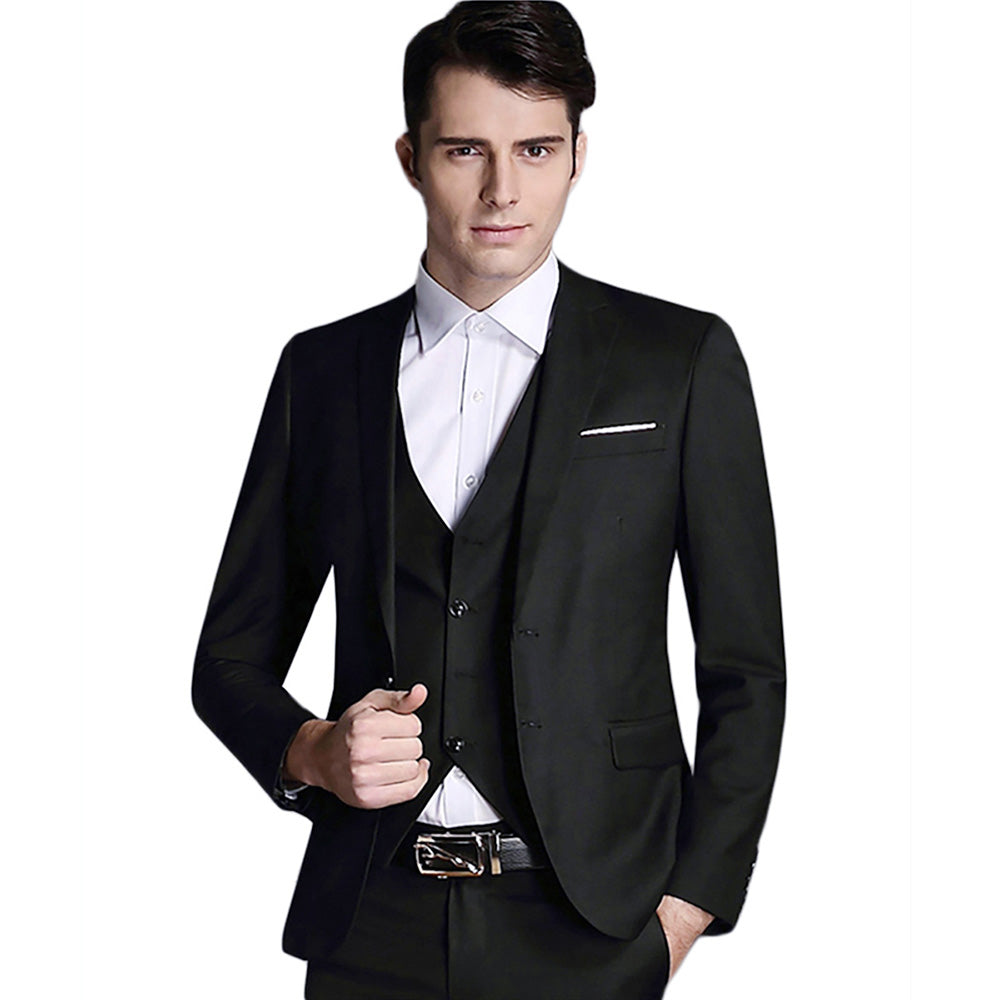 3-Piece Notched Lapel Casual Black Suit for Men - Slim Fit Business Formal & Wedding Attire