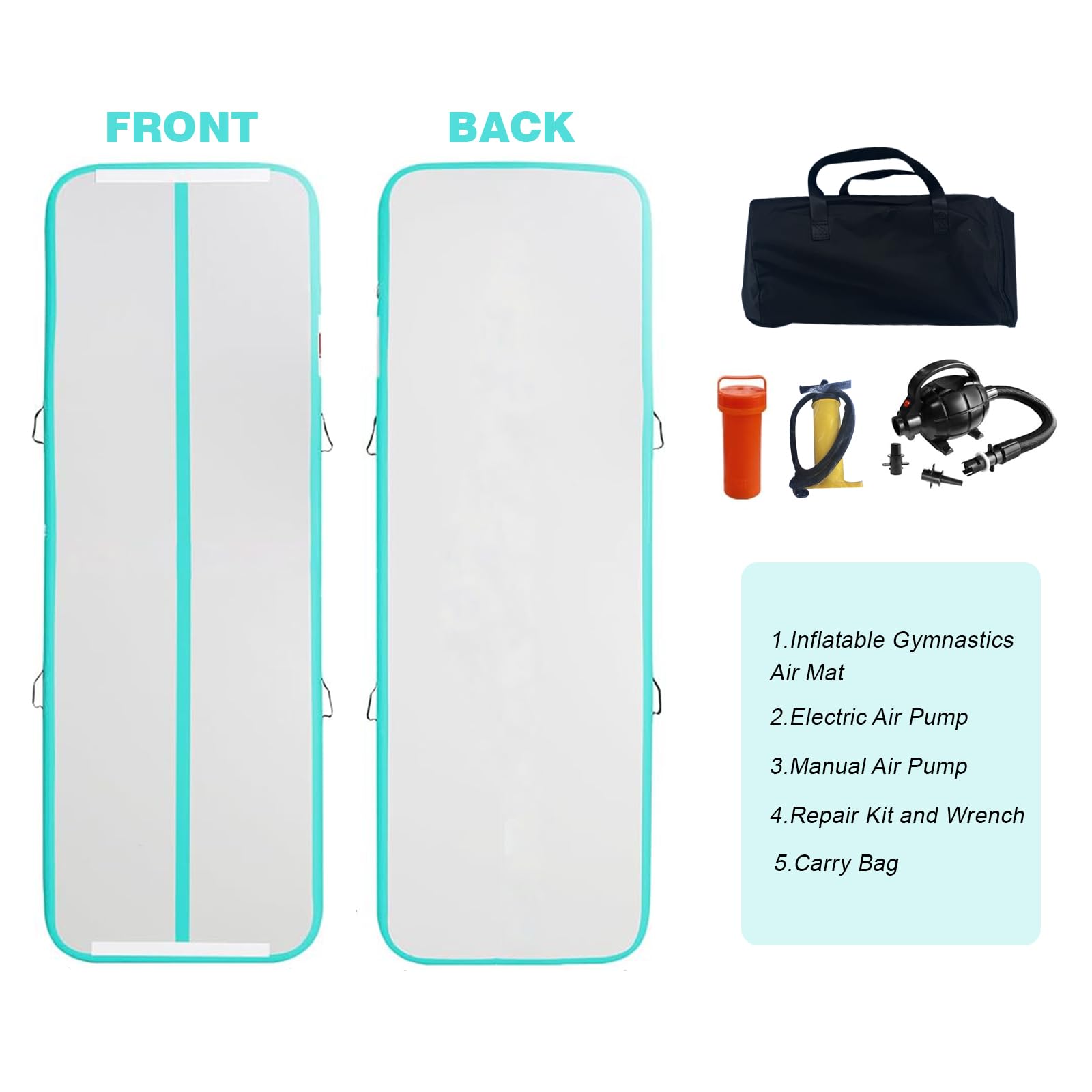 Inflatable Air Gymnastics Mat - 6.6ft/10ft/13ft/16ft/20ft Tumbling Mat with Air Pump - Training Mats for Gym, Yoga, Cheerleading & Water Gymnastics - Perfect for Home Workouts, Kids Play & Professional Training
