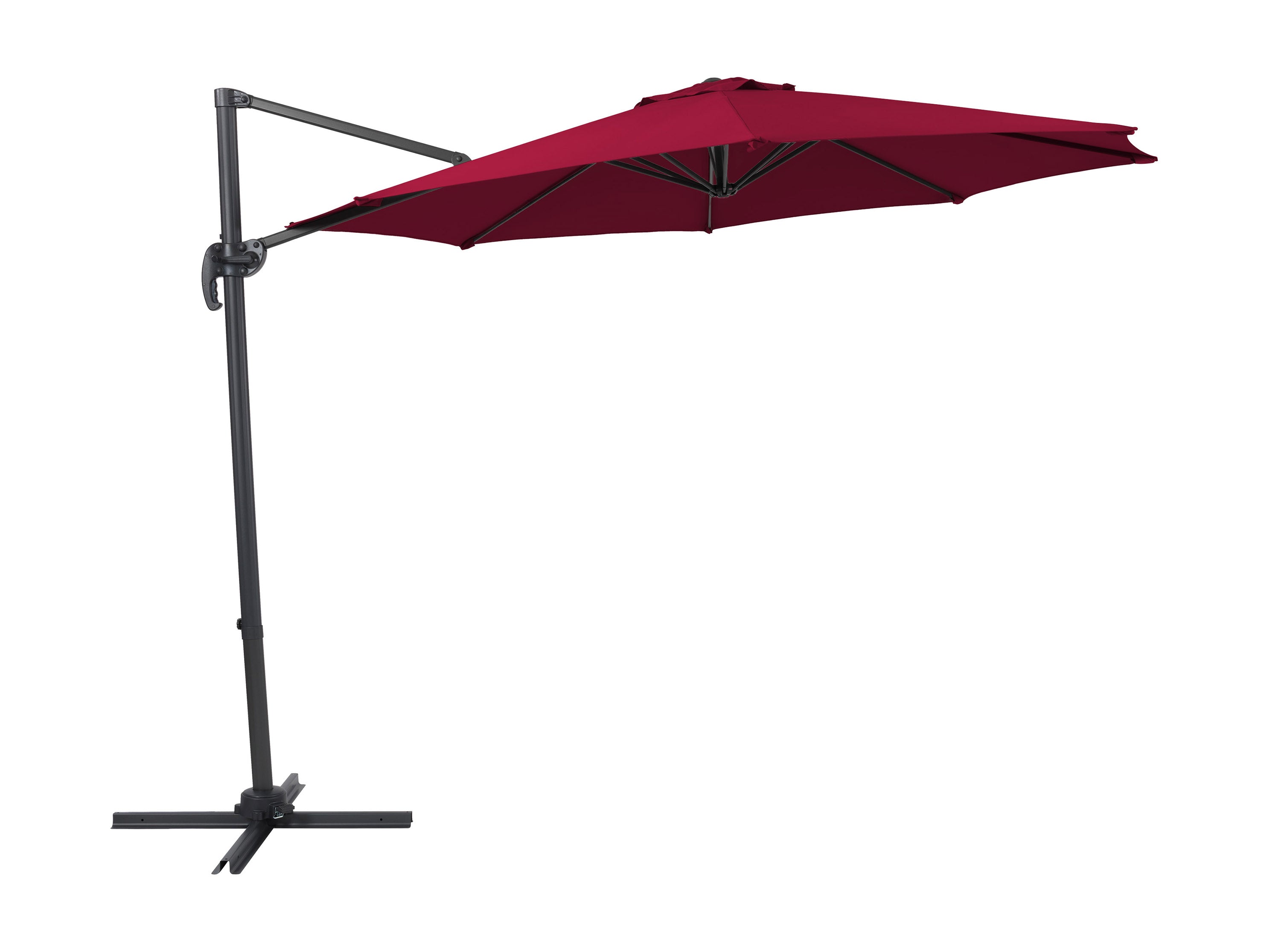 9.5ft Offset Patio Umbrella - 360 Degree Rotation, Wine Red Color for Outdoor Dining, Poolside Lounging & Garden Relaxation