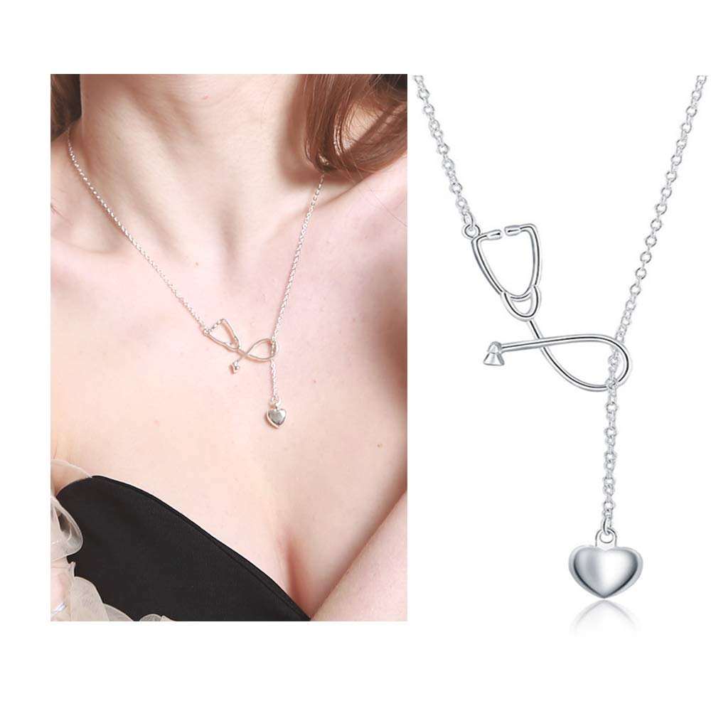 Heart Stethoscope Necklace Set - Premium Medical Jewelry for Nurses & Doctors - Silver Nurse Appreciation Gift for Women & Teens - Perfect for Graduation, Birthday & Medical Professionals - Trendy Healthcare Accessory