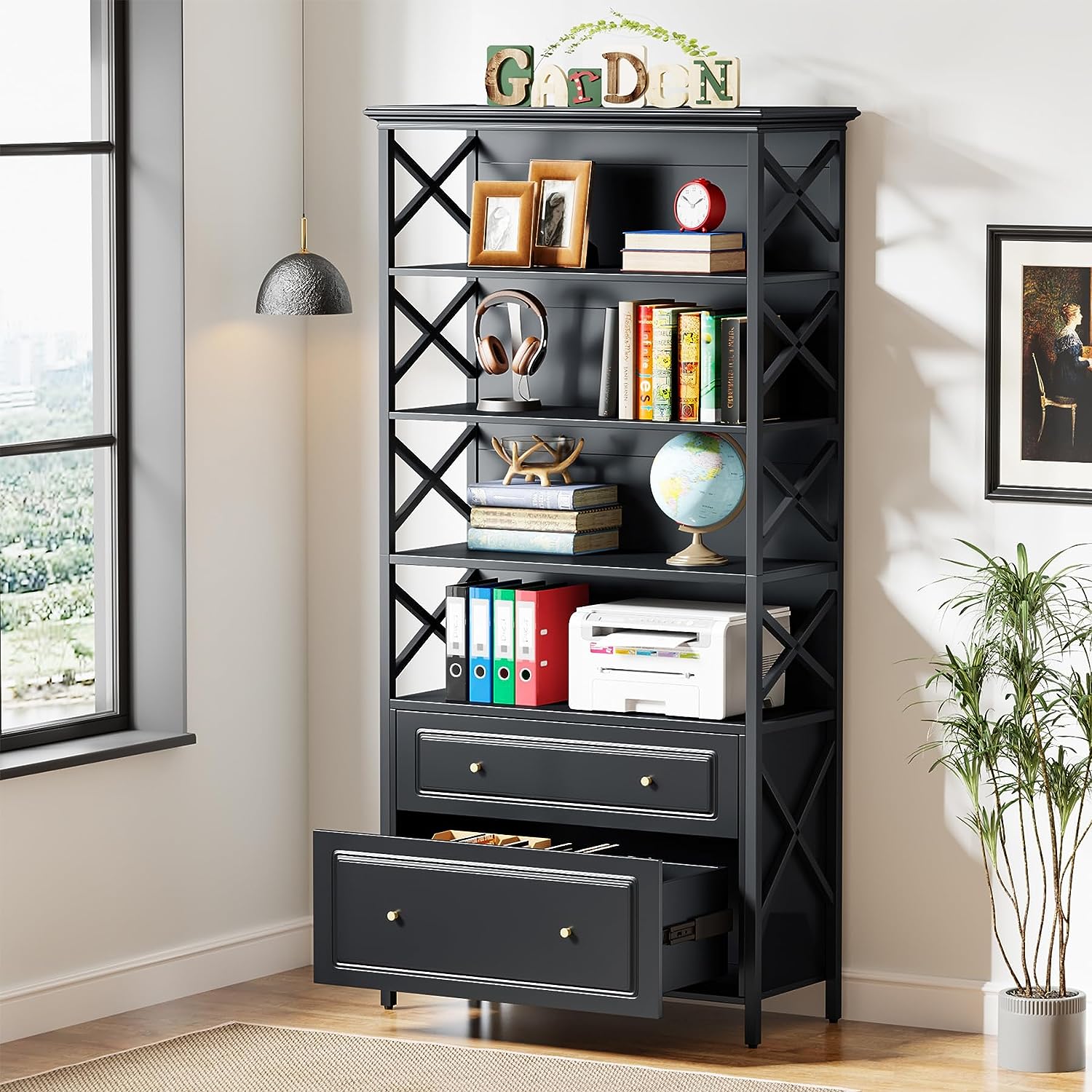 2 Drawer Vertical File Cabinet with Storage Shelves - Office Document Organizer for Home & Business Use