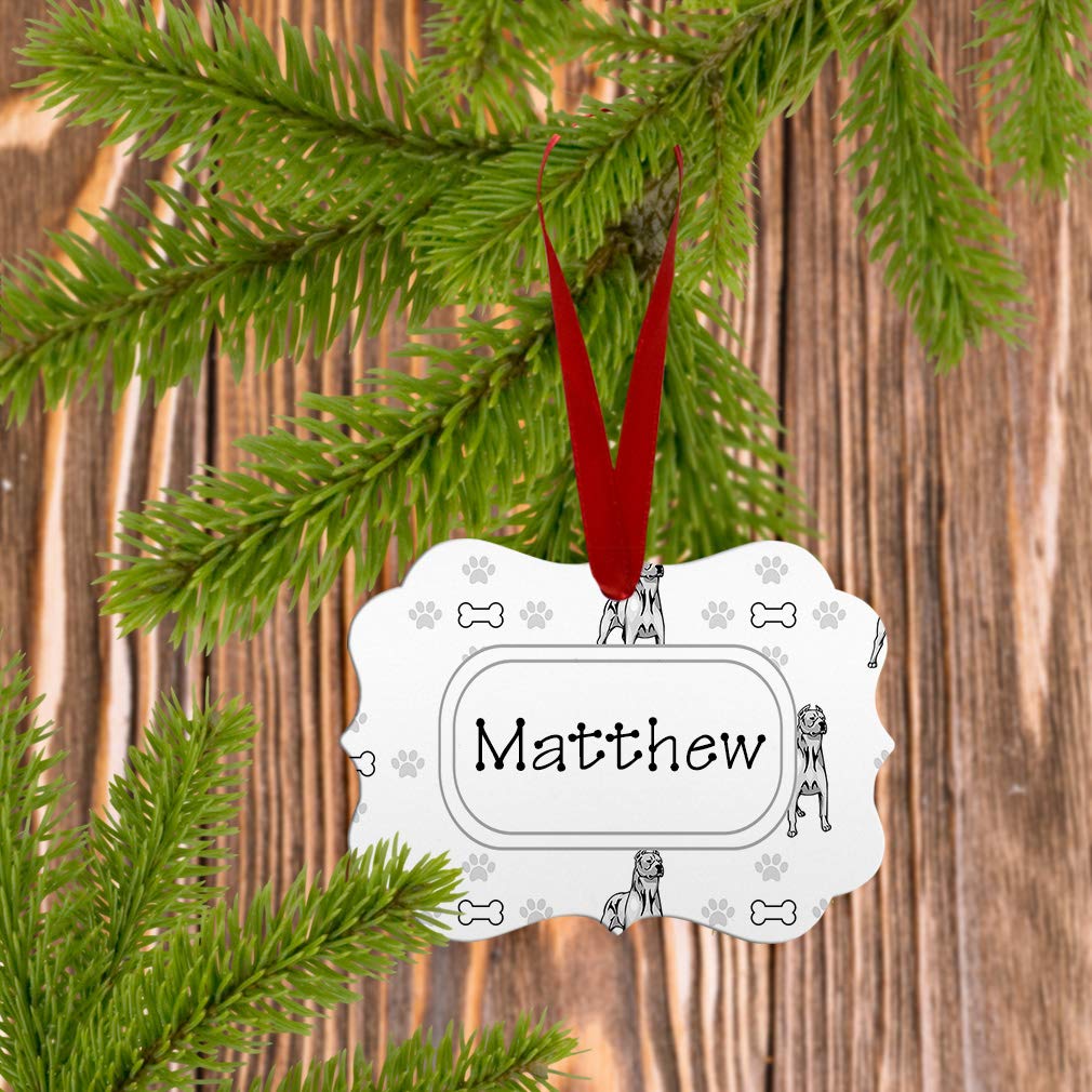 Dogo Argentino Dog Bones Paws Pattern Aluminum Christmas Ornament - Personalized Holiday Tree Decoration with Benelux Landscape Shape | Perfect for Xmas Decor, Pet Lover Gifts & Festive Home Decorating