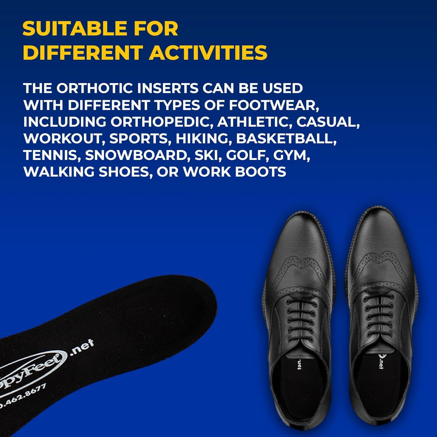 Happy Feet Plantar Fasciitis Relief Orthotic Insoles - Arch Support Gel Shoe Inserts for Flat Feet, Heel Pain - Comfortable Cushioning for Men & Women - Perfect for Running, Walking & Standing All Day