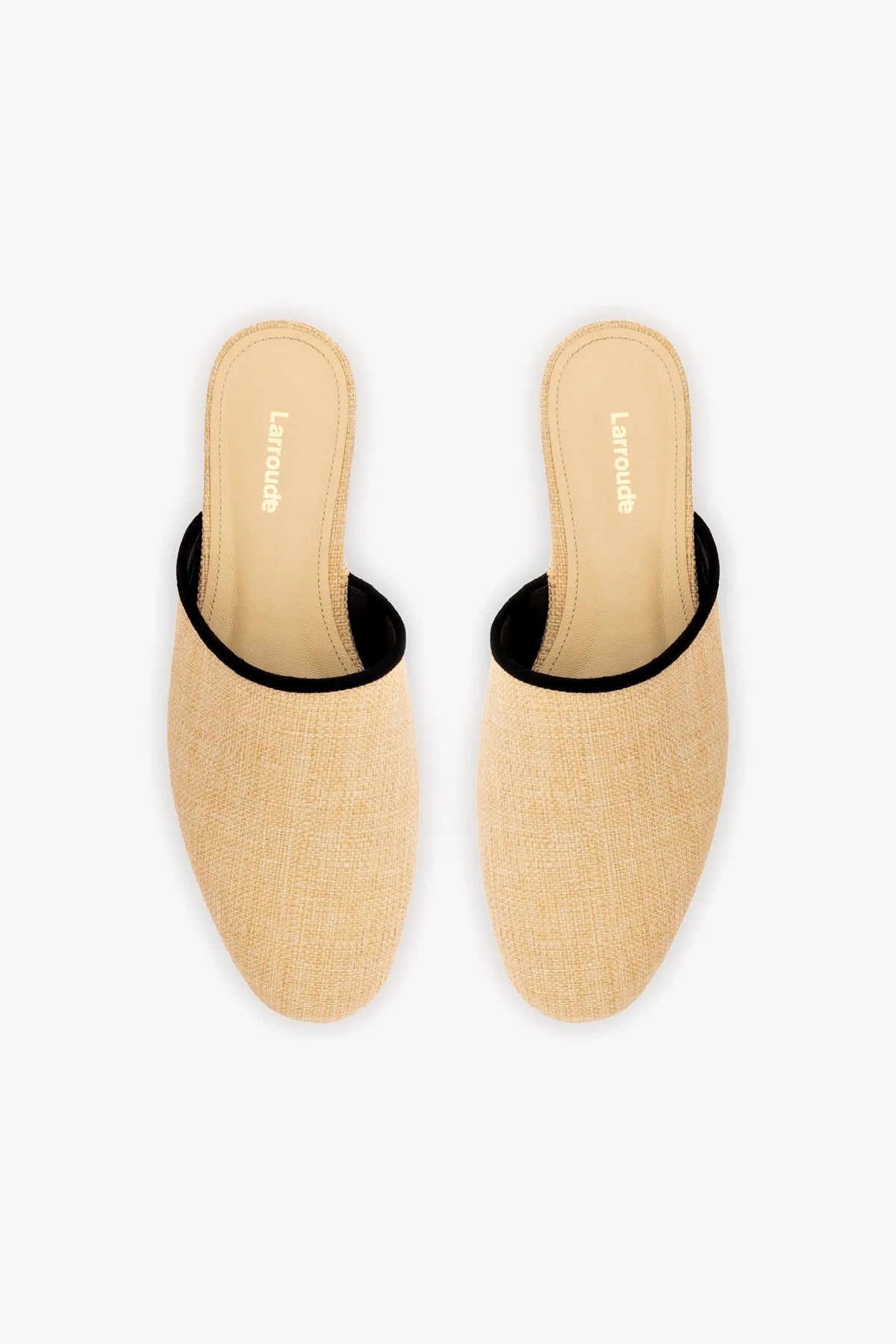 Venice Flat Mule Sandals - Beige Raffia with Black Trim | Comfortable Summer Slides for Women | Perfect for Beach, Vacation & Casual Outings