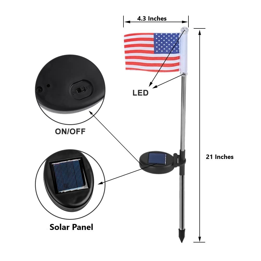 Epicgadget Solar Powered Outdoor LED Pathway Lights - American Flag Shaped Garden Stake Lights for Yard, Patio, Walkway (2 Pack) | Weatherproof Landscape Lighting for Driveway, Lawn & Backyard Decor