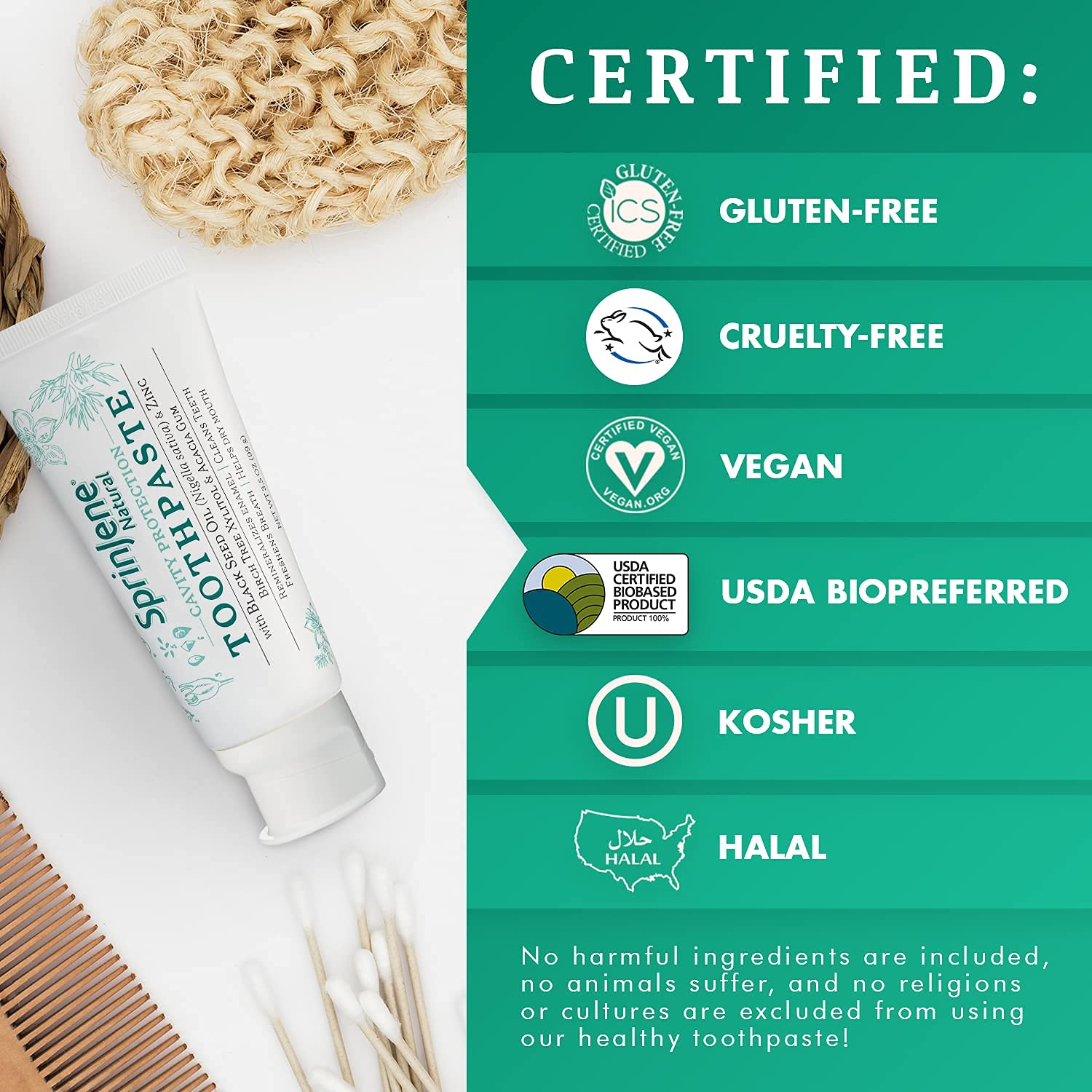 SprinJene Natural Fluoride Toothpaste for Healthy Teeth & Gums - Whitening & Cavity Protection | Fresh Breath & Enamel Strengthening | 2 Pack | Perfect for Daily Oral Care & Travel