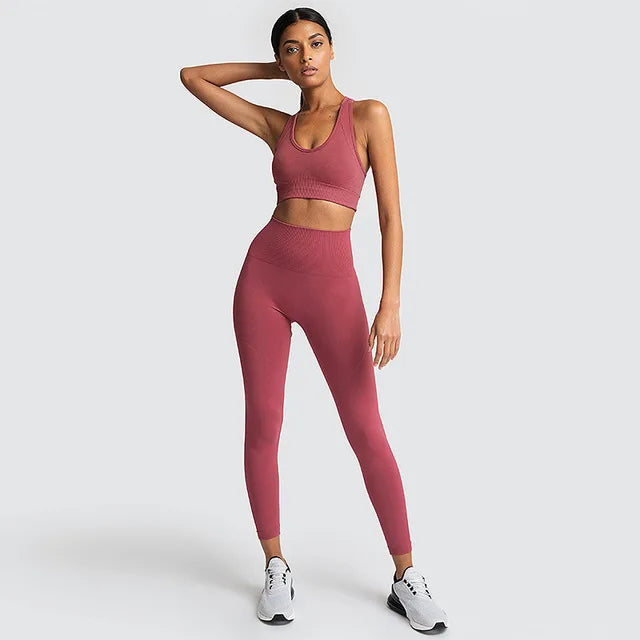 2pcs Women's Seamless Hyperflex Workout Outfits - Long Sleeve Crop Top & High Waist Leggings for Yoga, Gym & Running | Athletic Sportswear for Women | Perfect for Fitness, Training & Active Lifestyle