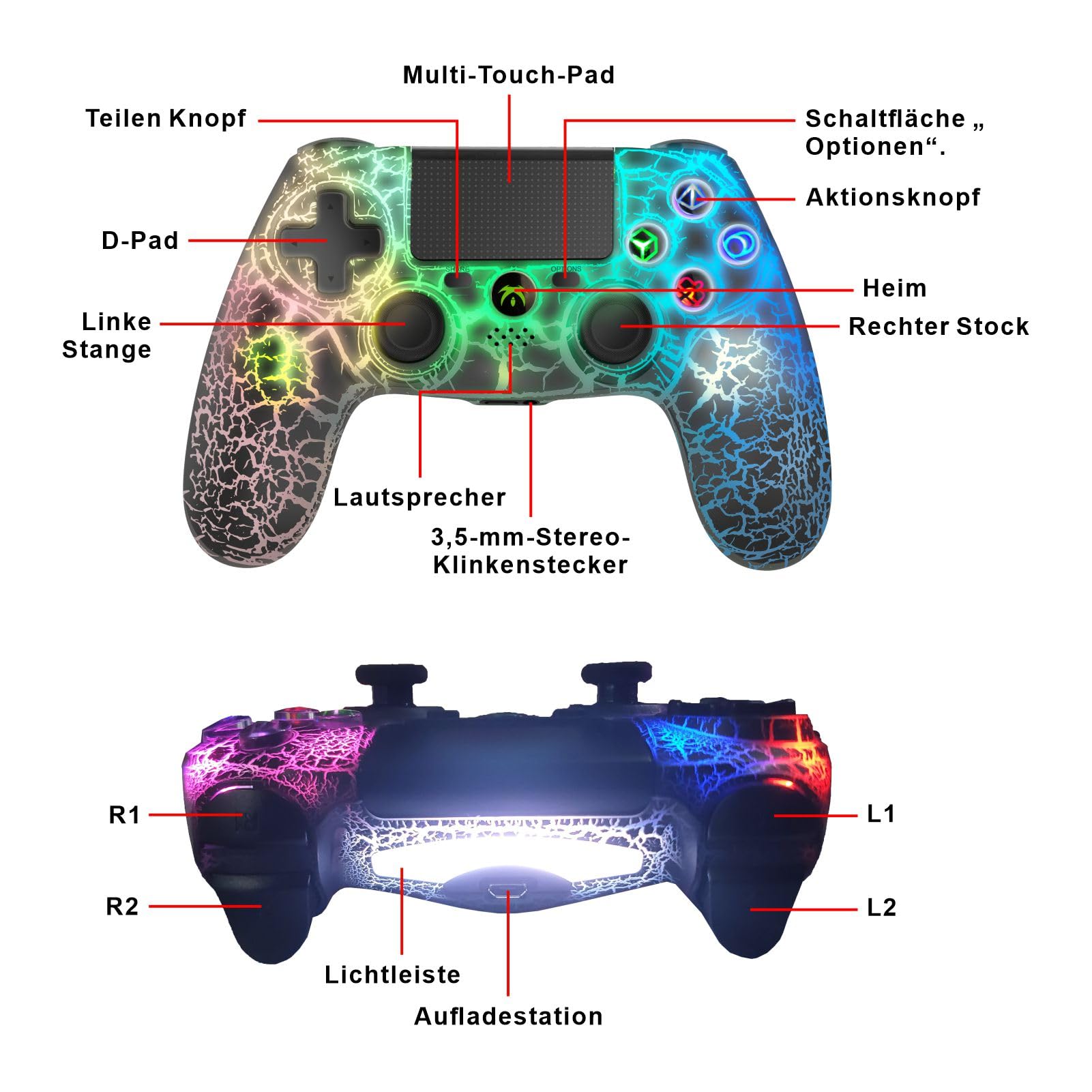 DYONDER Wireless PS4 Controller - Dual Vibration, 6-Axis Motion Sensor, Audio Function - Compatible with PS4/PC/iOS (Black) | Perfect for Gaming, Streaming & Multiplayer Sessions