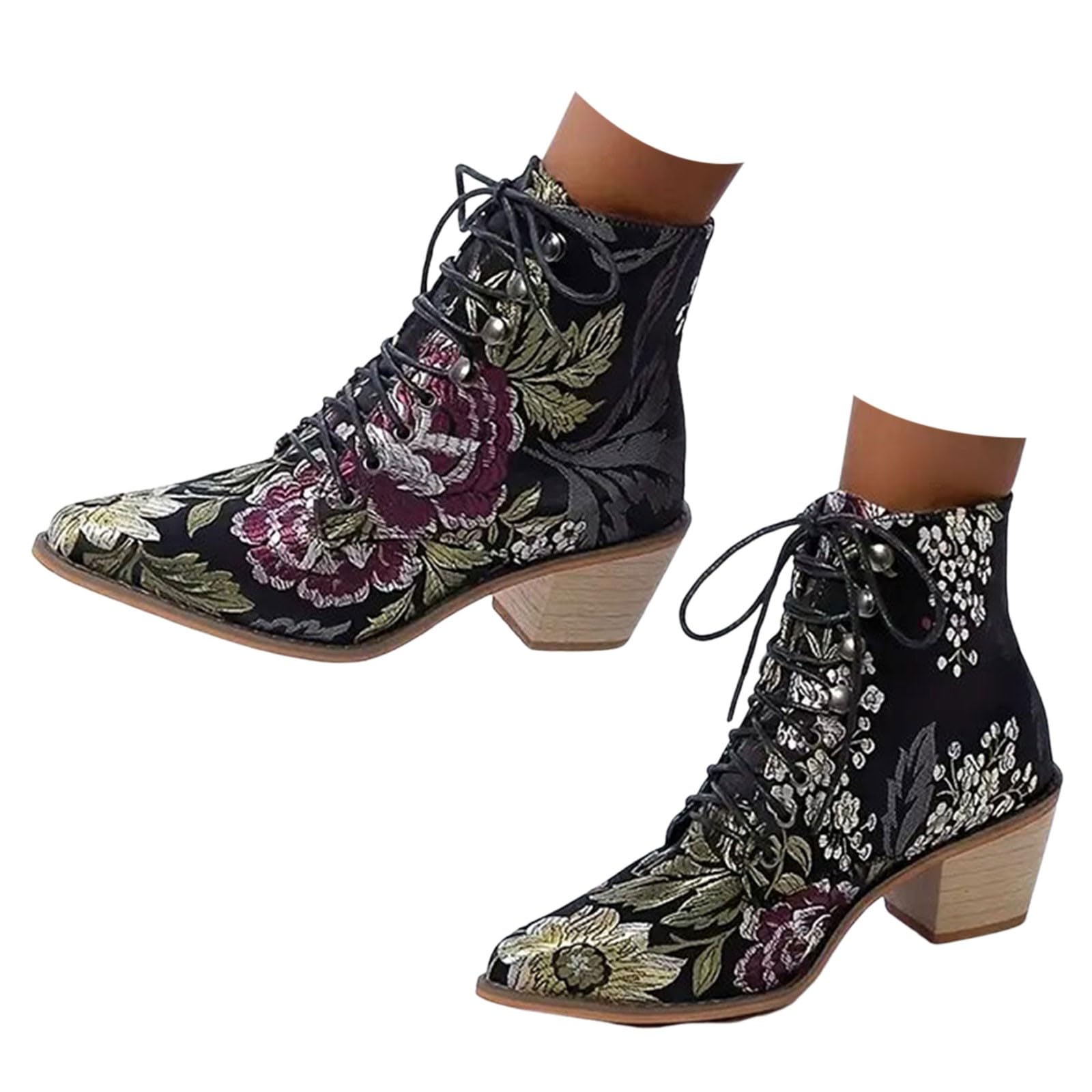 Stylish Women's Western Embroidered Cowboy Ankle Boots - Chunky Heel Dressy Booties for Casual & Country Wear - Perfect for Parties, Rodeos & Everyday Fashion