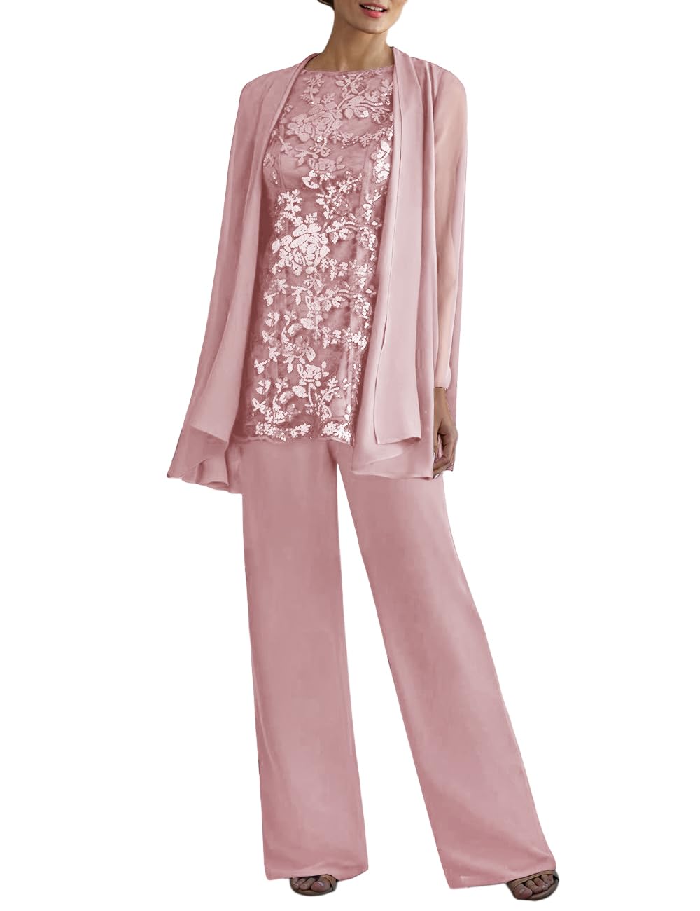 Elegant Women's 3-Piece Lace Pantsuit Set - Mother of the Bride Dressy Outfit for Weddings, Formal Events & Special Occasions