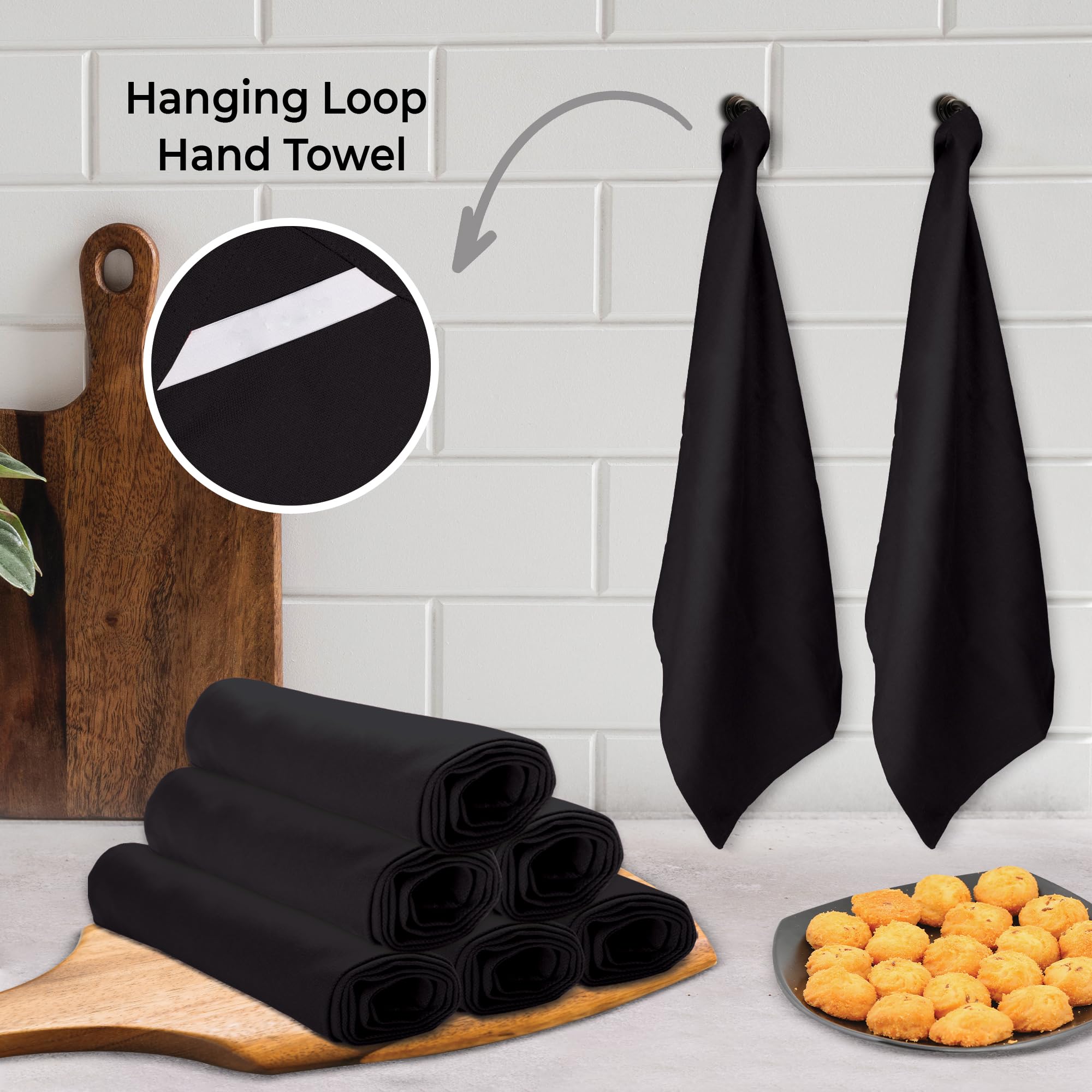 Premium 100% Cotton Ultra Soft Kitchen Towels Set of 6 - 20x30 Inches, Highly Absorbent, Black (Ideal for Cooking, Baking & Dish Drying)