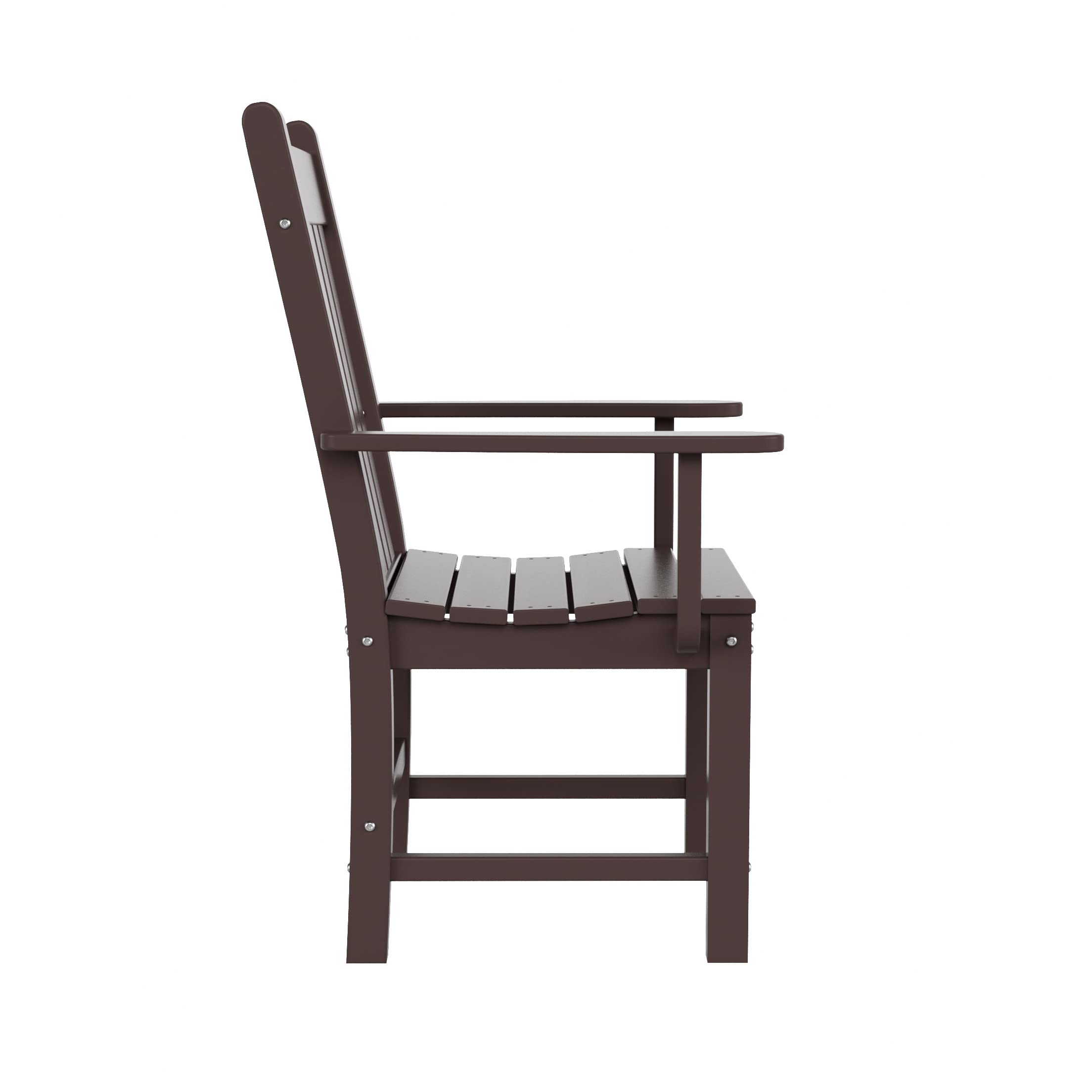 WestinTrends Malibu Classic Outdoor Dining Chairs with Arms - All Weather Poly Lumber Adirondack Patio Chairs for Restaurant, Bistro & Backyard - 350 LBS Weight Capacity - Arched Backrest & Curved Seat - Dark Brown - Perfect for Poolside, Garden & Outdoor Dining Areas