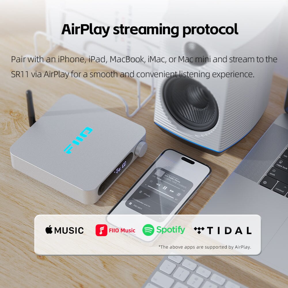 FiiO SR11 WiFi AirPlay Hi-Fi Audio Streaming Receiver - Wireless Music Player for Home Theater, Multi-Room Audio & Smart Speakers