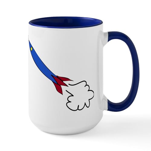 White/Navy Inside - Rocket Ship Large Mug